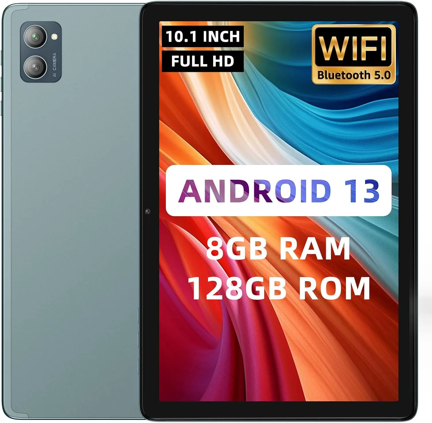 10.1 Inch New Slim Android Tablet, Android 13 Tablets 8GB RAM 128GB ROM 512GB Expand WiFi Tablets PC, 1280 * 800 HD Screen, 5 13MP Dual Camera, Bluetooth5.0, 6800mAh Battery,Sapphire Blue