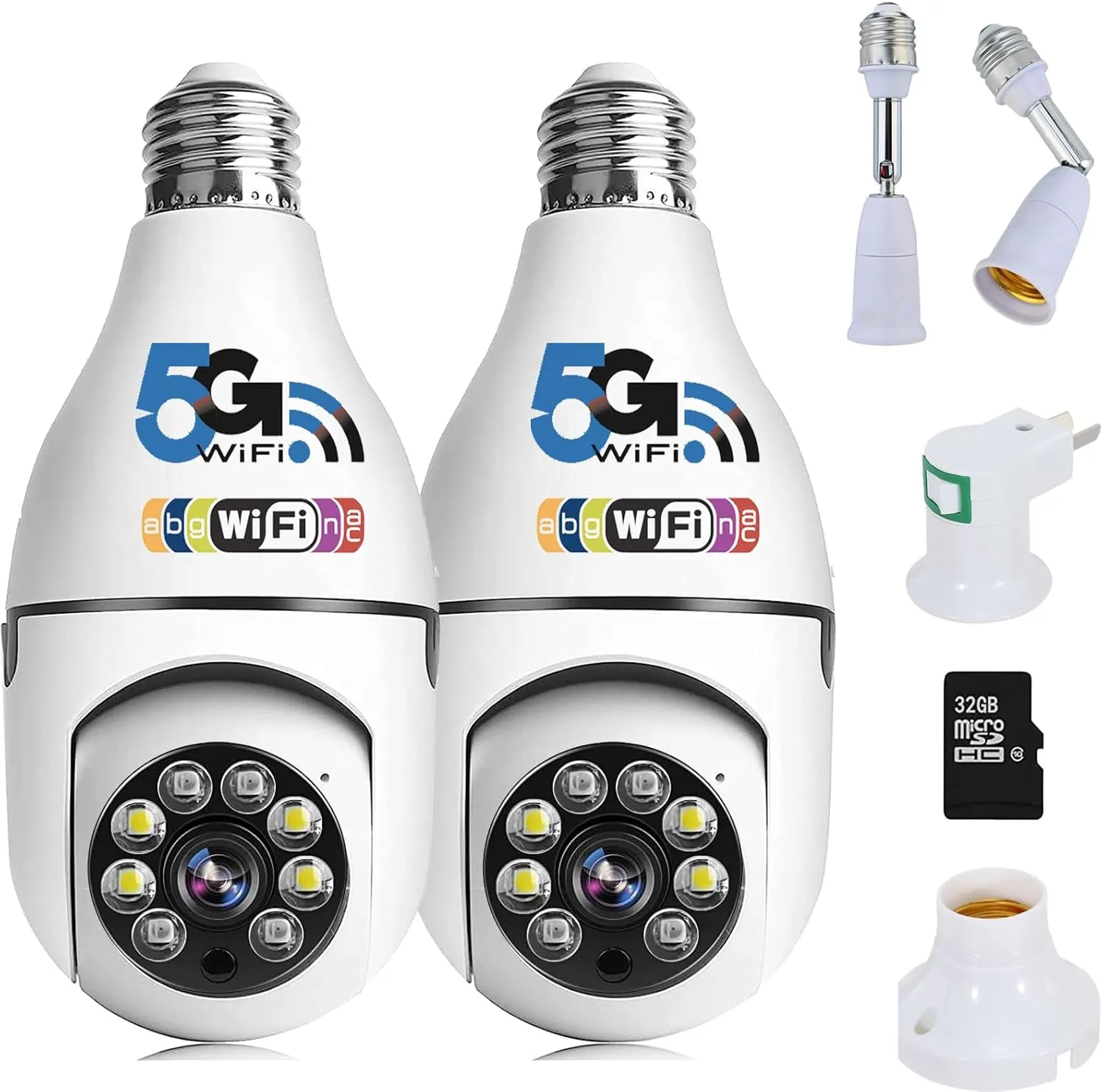 1080p Light Bulb Security Camera 5g 2.4ghz Security Cameras Wireless Outdoor 360 Panoramic Surveillance Night Vision Lightbulb Camera Two Way Indoor Outdoor (2 Pieces)