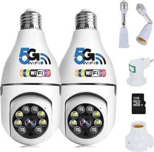 1080p Light Bulb Security Camera 5g 2.4ghz Security Cameras Wireless Outdoor 360 Panoramic Surveillance Night Vision Lightbulb Camera Two Way Indoor Outdoor (2 Pieces)