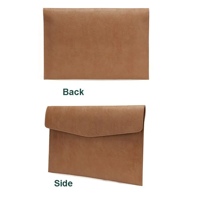 13.3 Inch Laptop Sleeve & Power Bag - Litchi Pattern Pu Leather Dark Brown