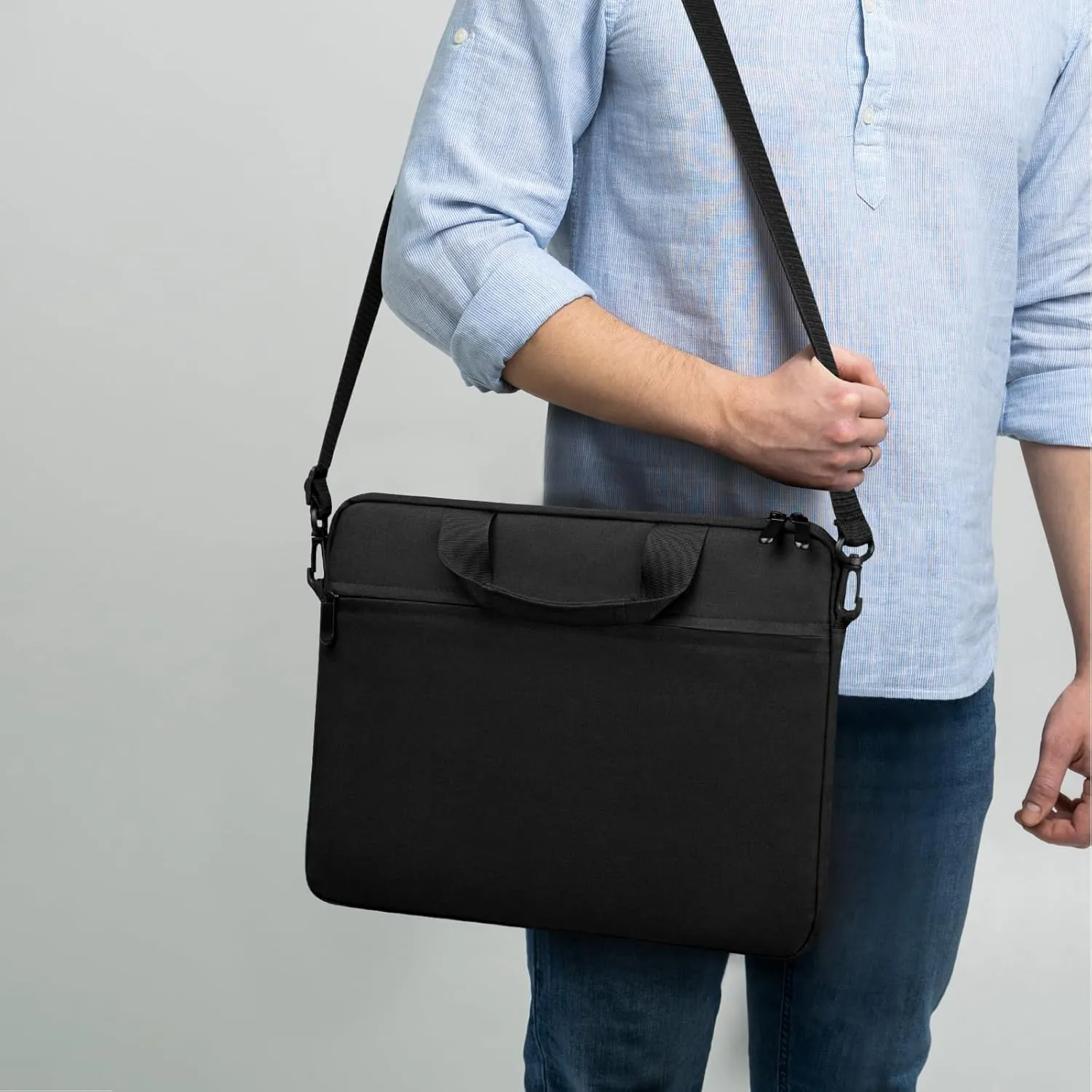 15.6-16 Inch Laptop Sleeve Shoulder Bag Waterproof Notebook Chromebook Computer Carrying Case Compatible with 15.6 inch Acer Asus Dell HP Thinkpad, Black