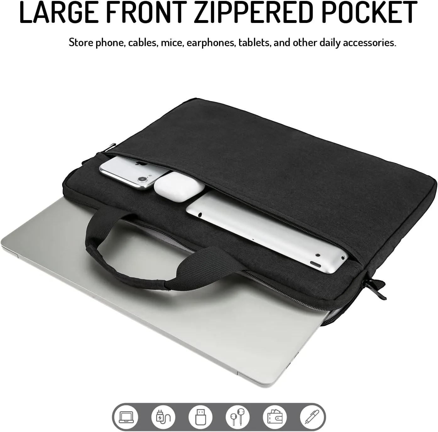 15.6-16 Inch Laptop Sleeve Shoulder Bag Waterproof Notebook Chromebook Computer Carrying Case Compatible with 15.6 inch Acer Asus Dell HP Thinkpad, Black