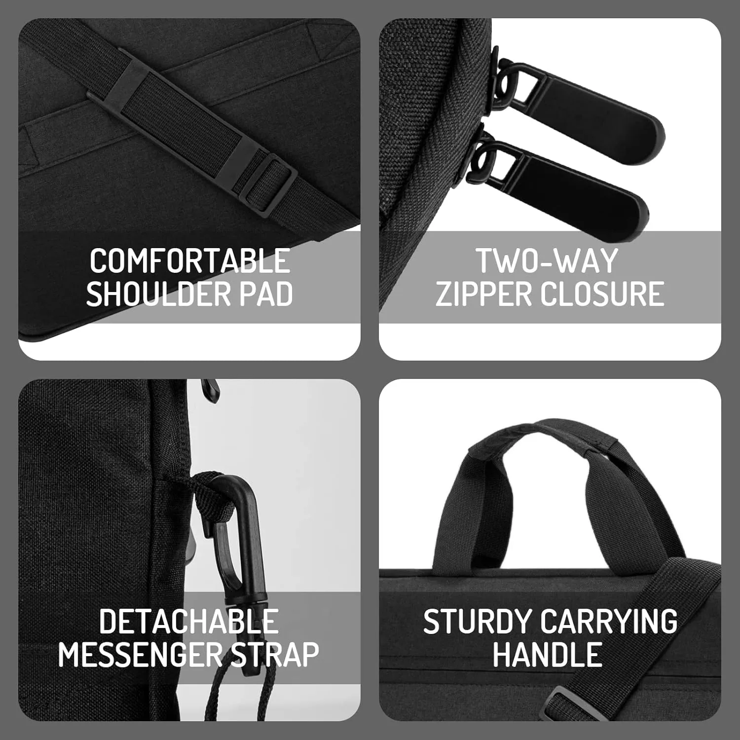 15.6-16 Inch Laptop Sleeve Shoulder Bag Waterproof Notebook Chromebook Computer Carrying Case Compatible with 15.6 inch Acer Asus Dell HP Thinkpad, Black
