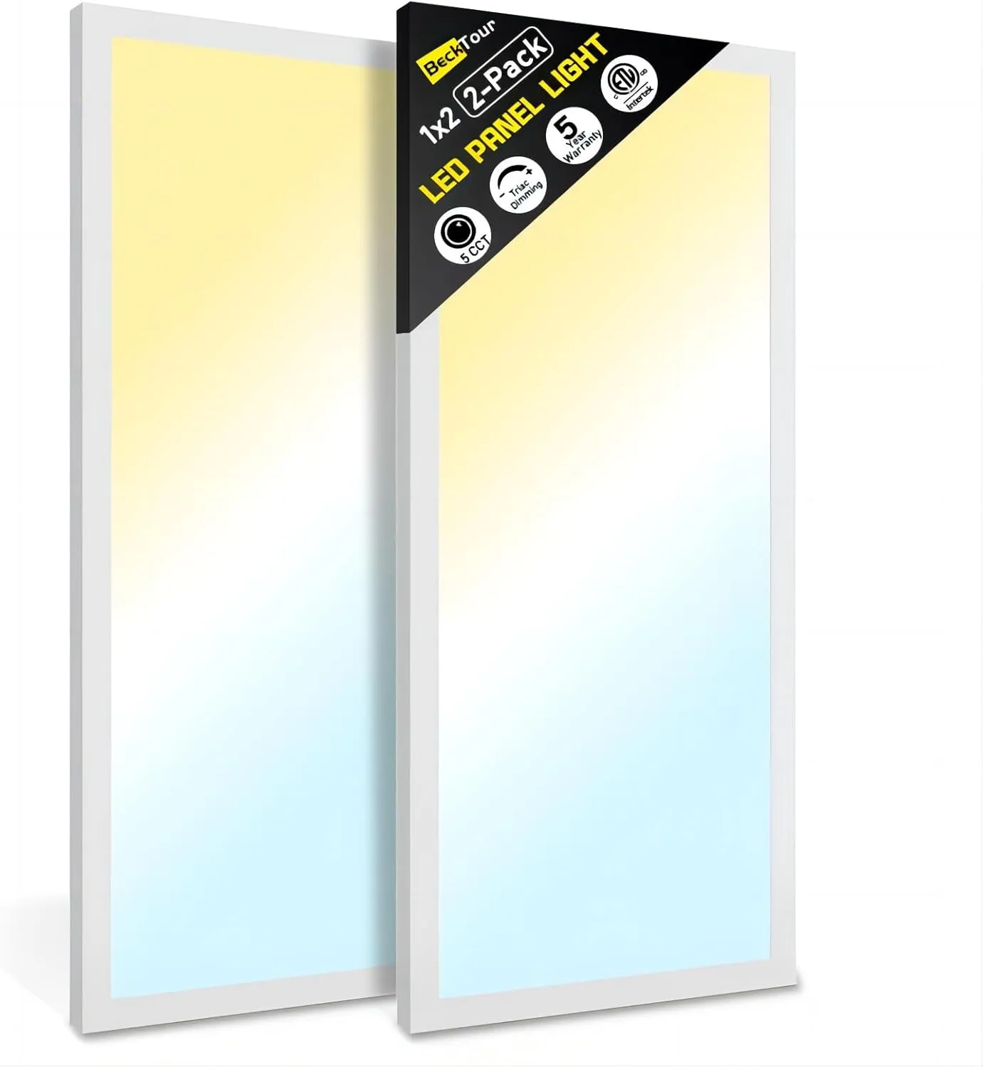 1x2 LED Flat Panel Surface Mount 2-Pack, Dimmable 24W 2880LM Ceiling Light with 5CCT (3000K-6000K), Ideal for Office, Home, Garage