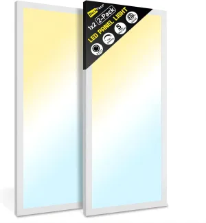1x2 LED Flat Panel Surface Mount 2-Pack, Dimmable 24W 2880LM Ceiling Light with 5CCT (3000K-6000K), Ideal for Office, Home, Garage