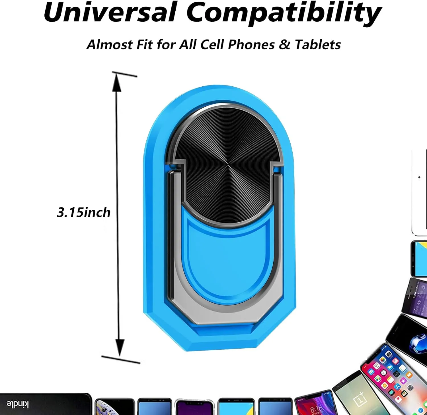 2 Pack Cell Phone Ring Holder Stand, 360 Degree Rotation Metal Phone Grip for Magnetic Car Mount Compatible with iPhone, Samsung, Smartphones (Sky Blue)