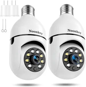 2K/3MP Light Bulb Security Camera 2 Pack Alexa Home 360 Wireless Security Camera Outdoor, Motion Tracking Detection Alarm,Color Night Vision