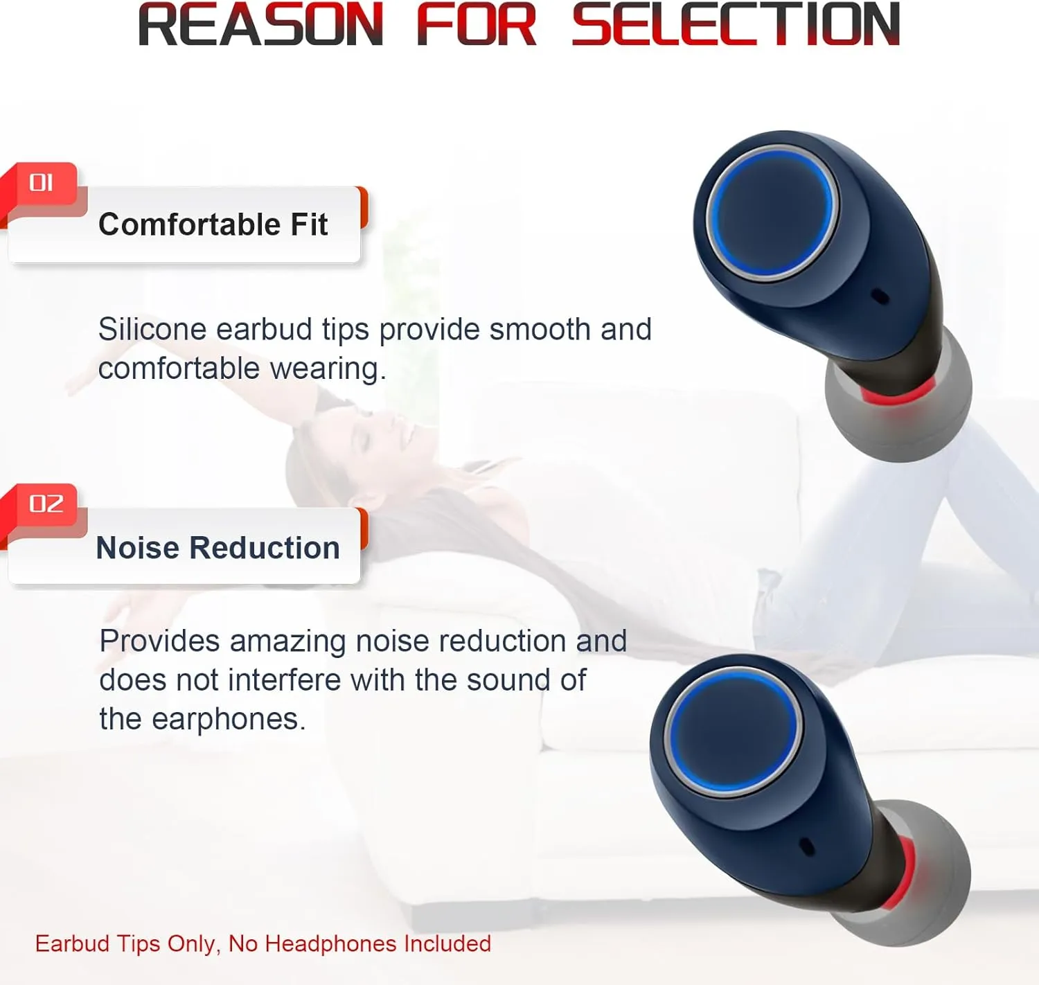 3 Pairs Replacement Silicone Eartips Earbuds Eargels Compatible with JBL TUNE120 TUNE125 T120 T125 TWS Earphones-Grey&Red