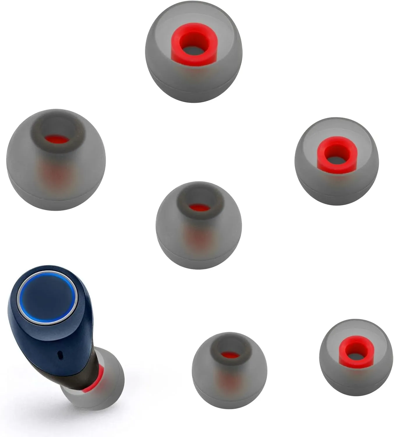 3 Pairs Replacement Silicone Eartips Earbuds Eargels Compatible with JBL TUNE120 TUNE125 T120 T125 TWS Earphones-Grey&Red