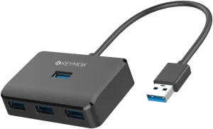 4-Port USB 3.0 Hub, KEYMOX Compact Size Data USB Hub for MacBook, Mac Pro, Mac mini, iMac, Surface Pro, XPS, PC, Flash Drive, Mobile HDD (Charging Not Supported), Black