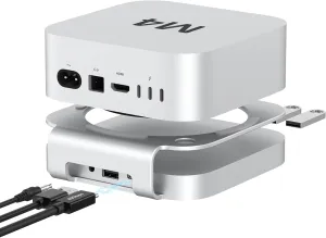 40Gbps USB4 Hub & Stand for Mac mini M4/M4 Pro, All-Aluminum Docking Station with 40Gbps M.2 SSD (NVMe PCle) Enclosure, 3*USB 2.0, 3.5mm Audio, USB4 Host | Mac mini M4 USB-4 Dock