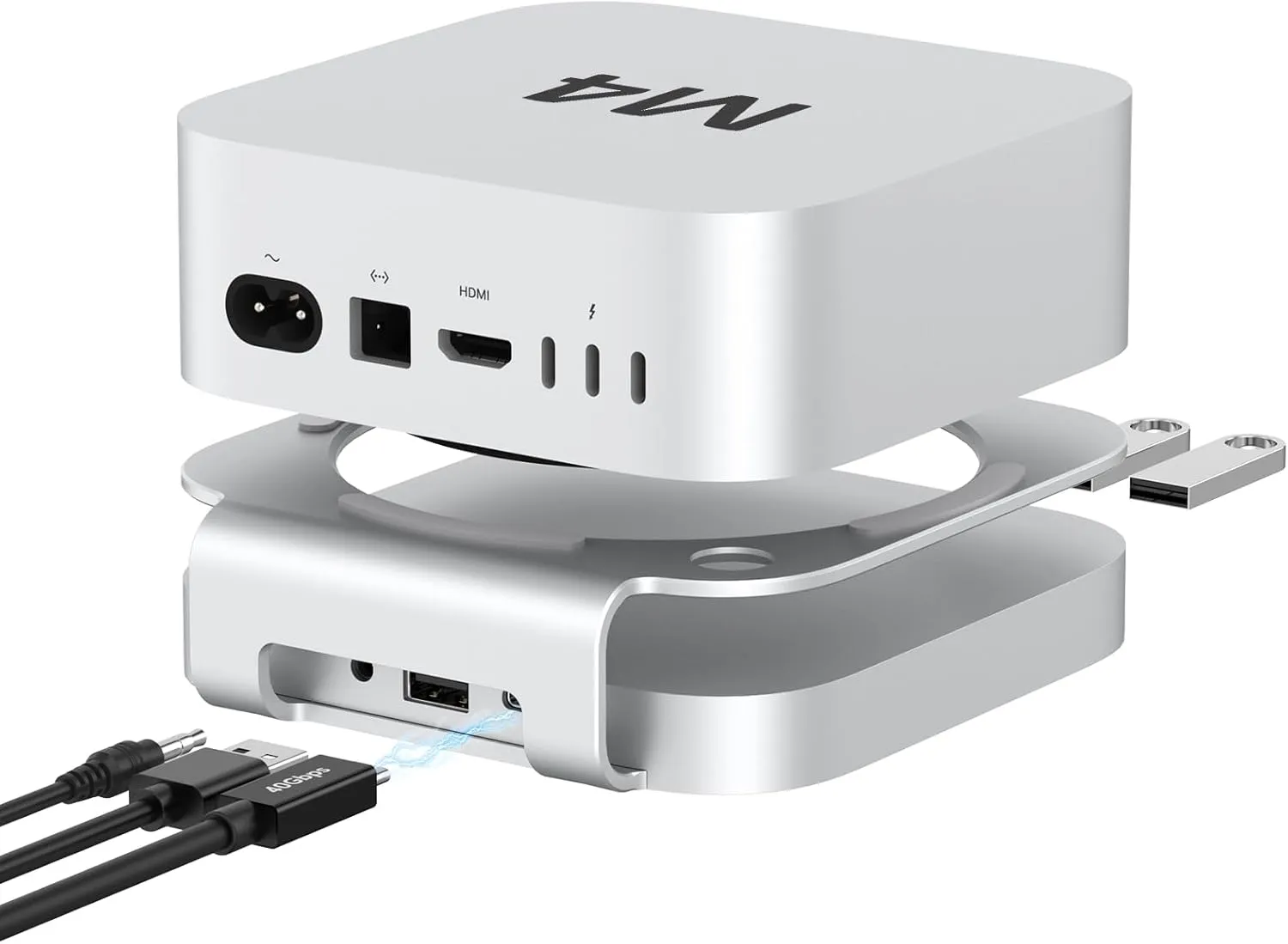 40Gbps USB4 Hub & Stand for Mac mini M4/M4 Pro, All-Aluminum Docking Station with 40Gbps M.2 SSD (NVMe PCle) Enclosure, 3*USB 2.0, 3.5mm Audio, USB4 Host | Mac mini M4 USB-4 Dock
