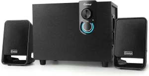 40W AC Powered Computer Speakers with Subwoofer, 2.1 Wooden PC Speaker with Subwoofer,4'' Woofer-Dual 3.5'' Satellites Speakers Woofer,Strong Bass,DSP Speakers with 3.5mm Inputs for PC/Laptop