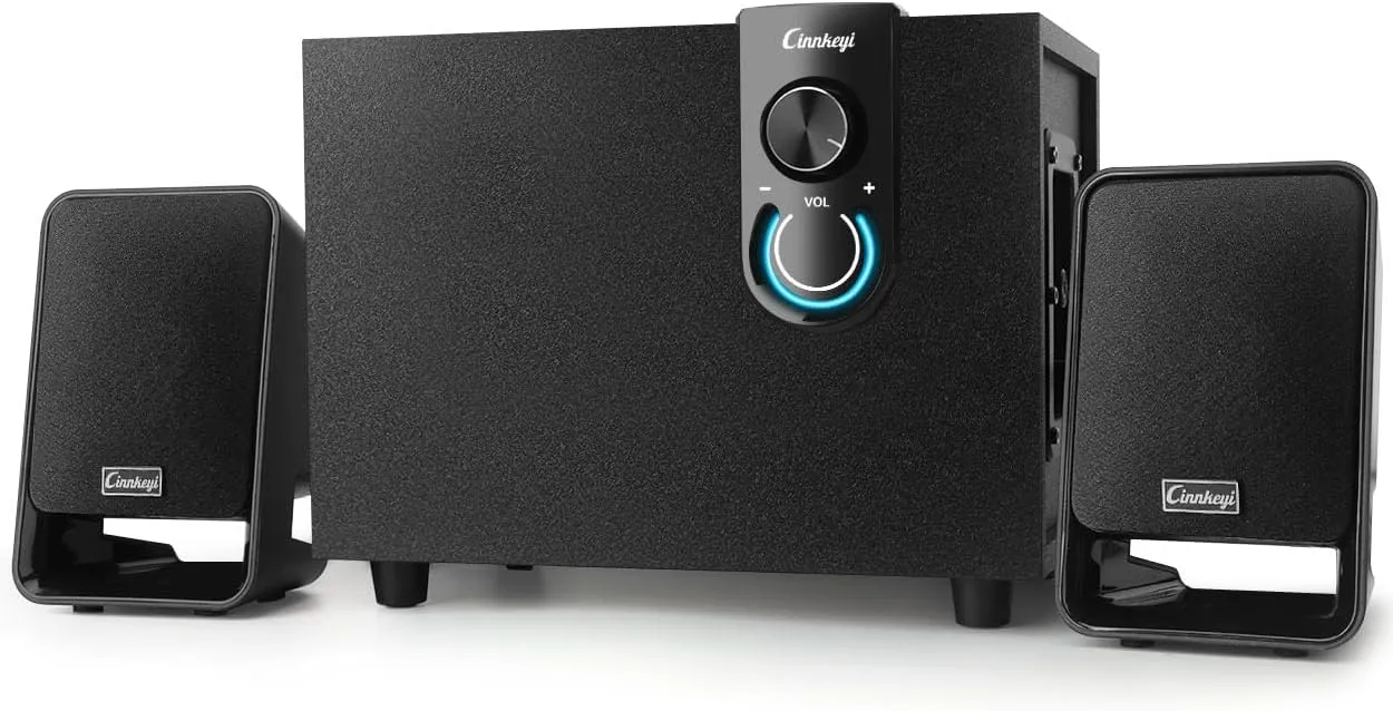 40W AC Powered Computer Speakers with Subwoofer, 2.1 Wooden PC Speaker with Subwoofer,4'' Woofer-Dual 3.5'' Satellites Speakers Woofer,Strong Bass,DSP Speakers with 3.5mm Inputs for PC/Laptop