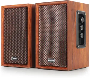 40W Computer Speakers,2.0 AC Powered Wooden PC Speakers with Strong Bass,7.28" X 2 AC Powered USB/Bluetooth Bookshelf Speakers with USB Input for DSP PC Speaker, Wooden Speaker for Laptop (C5201-US)