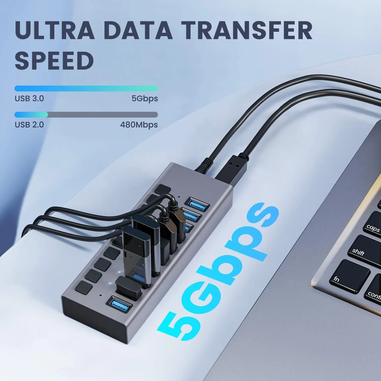 48W Powered USB Hub - ACASIS 10 Ports USB 3.0 Data Hub, Individual On/Off Switches, 12V/4A Power Adapter, Aluminum Housing, USB Splitter for PC, Computer, Mobile HDD, Flash Drive