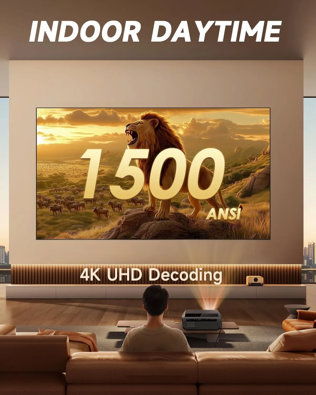 4K Auto Focus Daylight Projector Offical Apps Google Android TV Movie Gaming Proyector Smart WiFi Bluetooth NFC Indoor Outdoor Home Theater 4K HDR HDMI Ceiling Bright 1800ANSI High Lumen Daytime Use