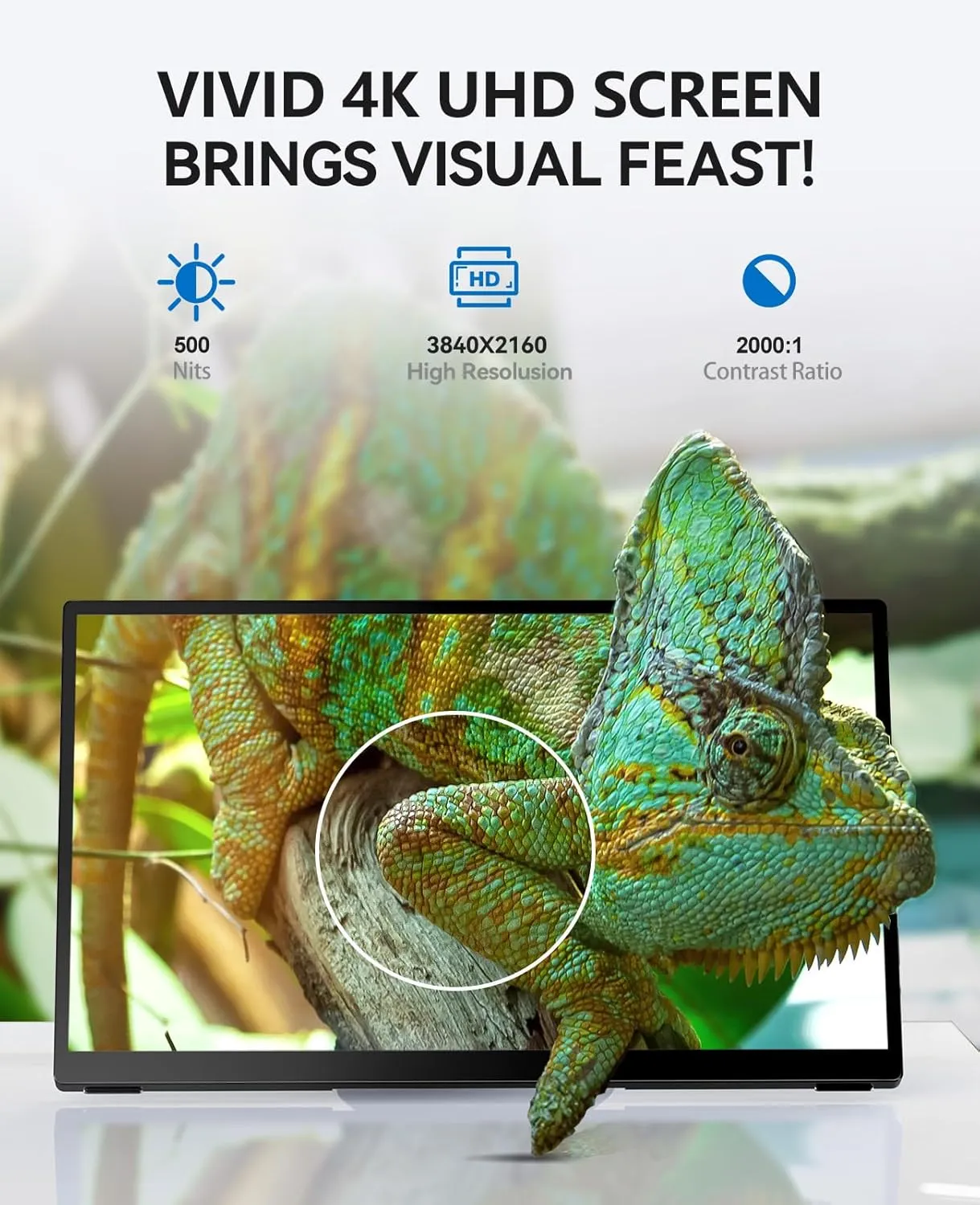 4K Portable Touch Monitor, 15.6" inch 3840 * 2160 UHD w/USB-C HDMI Laptop Monitor, 2000:1 100% RGB IPS Aluminum Alloy Shell,10-Point TouchDual Speaker, HDR, for Home, Work