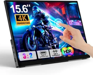 4K Portable Touch Monitor, 15.6" inch 3840 * 2160 UHD w/USB-C HDMI Laptop Monitor, 2000:1 100% RGB IPS Aluminum Alloy Shell,10-Point TouchDual Speaker, HDR, for Home, Work