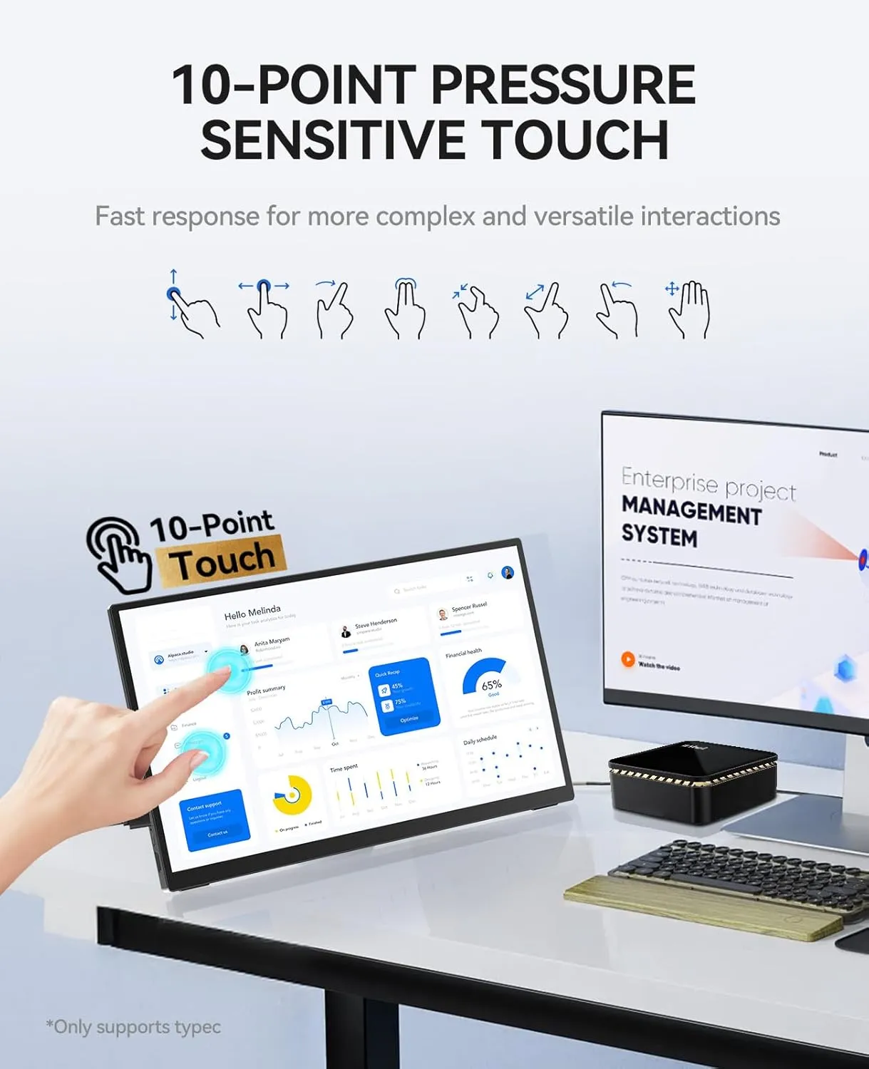 4K Portable Touch Monitor, 15.6" inch 3840 * 2160 UHD w/USB-C HDMI Laptop Monitor, 2000:1 100% RGB IPS Aluminum Alloy Shell,10-Point TouchDual Speaker, HDR, for Home, Work