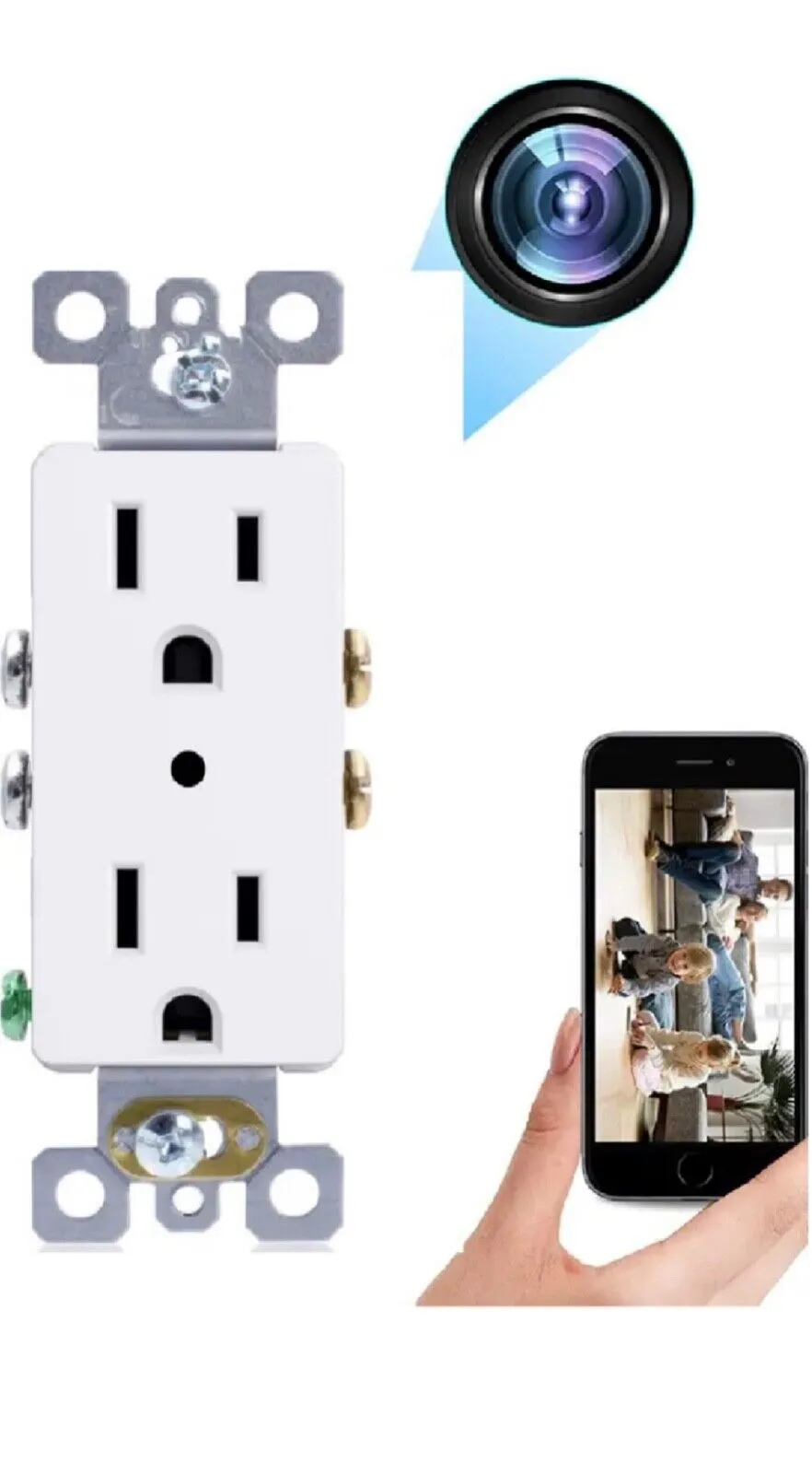 4K WiFi Mini Camera Duplex Receptacle Wall Outlet Motion Detection for Home and Office Security Parental Monitoring of Underage Children