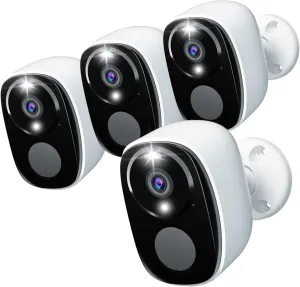 4Pack Security Cameras Wireless Outdoor, 2K Battery Powered WiFi Security Indoor Camera with Spotlight & Siren Alarm, 2-Way Audio, Color Night Vision, AI Detection for Home Security,Works w/Alexa