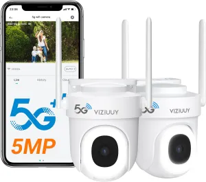 5MP 5G Security Camera Outdoor - 24/7 Recording Security Camera, WiFi Cameras for Home Security, Plug-in, 360Auto Tracking, Noise Detect, Sound Light Alerts,WiFi 6, Works with Alexa(2Pack)