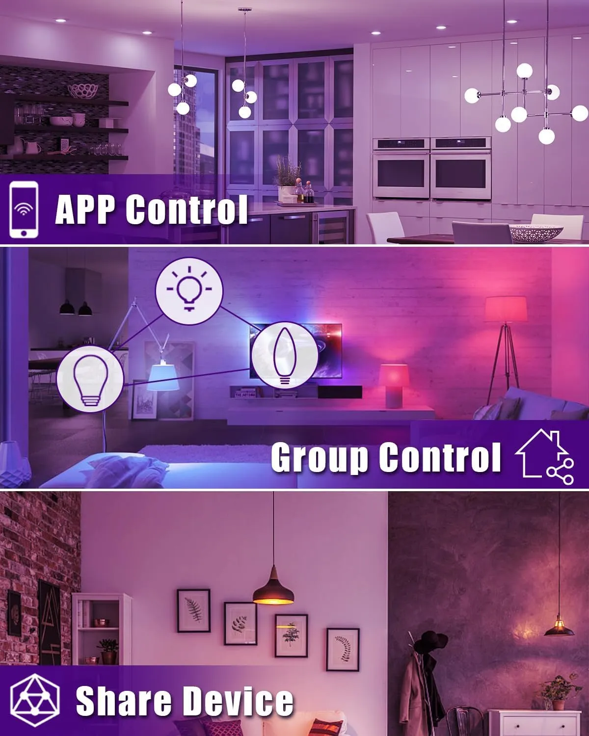 6 Pack E12 Smart Bulbs, Alexa WiFi Candelabra Smart Light Bulbs 5W 2700K-6500K Color Changing Dimmable RGBCW, Music Timer Ceiling Fan Smart B11 Candle Base Small LED Light Bulb, 2.4GHz WiFi