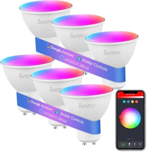 6 Pack GU10 Smart Bulbs, 5W GU10 LED Light Bulb, Color Changing, Dimmable, Music Sync, Timer, Group Control WiFi Recessed Track Light Bulbs Compatible with Alexa, Google Assistant
