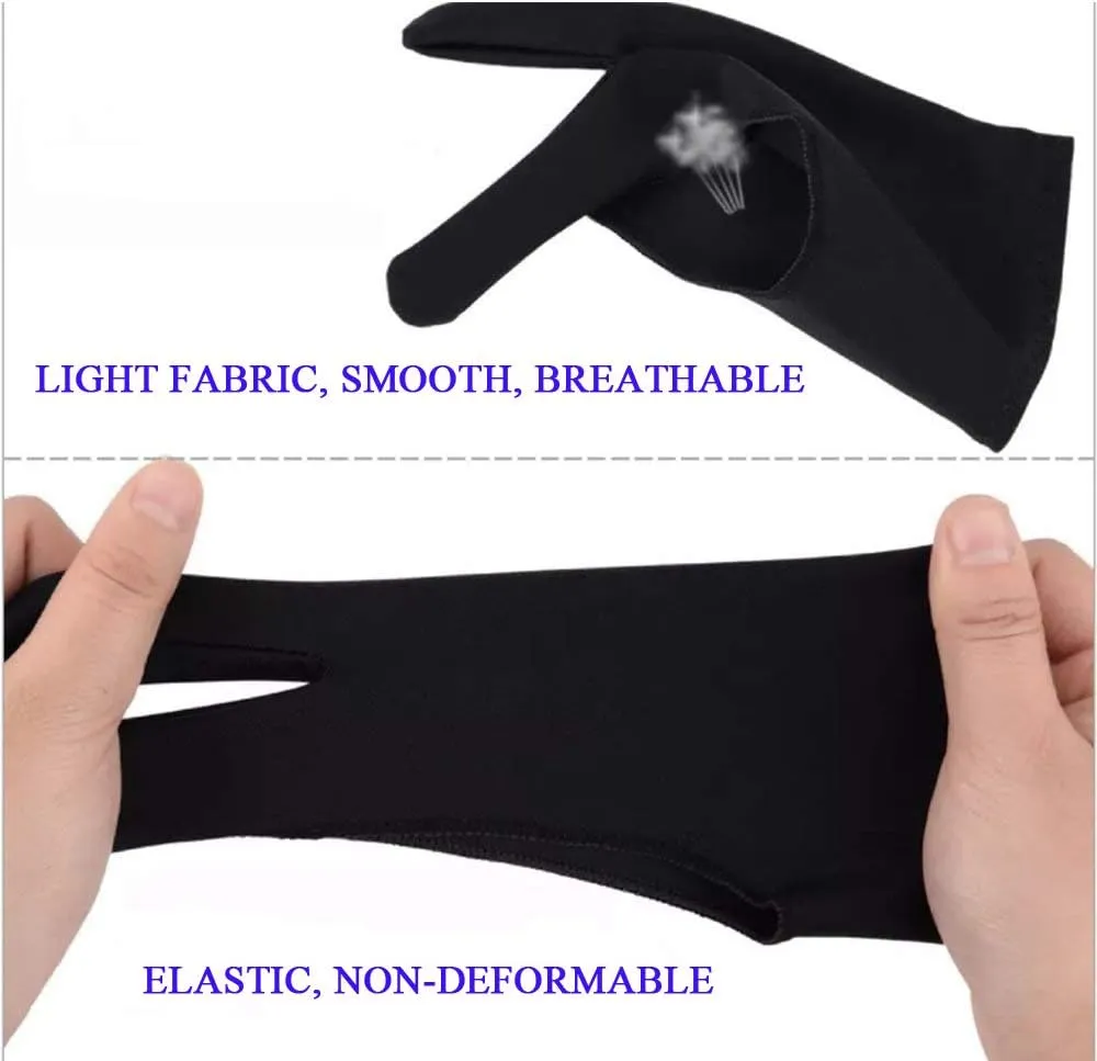 6 Pieces Artist Glove for Drawing Tablet (S M L), Two-Finger Tablet Drawing Gloves, Digital Artist Gloves for Graphics Pen Drawing Tablet Monitor Painting-Three Size in One (Black/Blue)