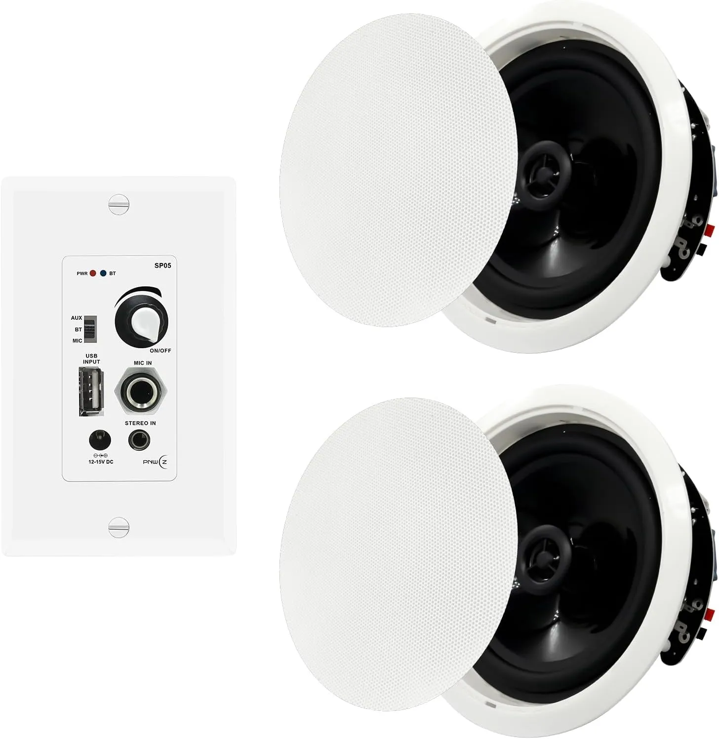 6.5 Inch Bluetooth Ceiling Speakers 300W 2-Way Flush Mount Plus Wall Mount with in Wall Amplifier Receiver Perfect for Home Theater Office Bathroom(2 Speakers)