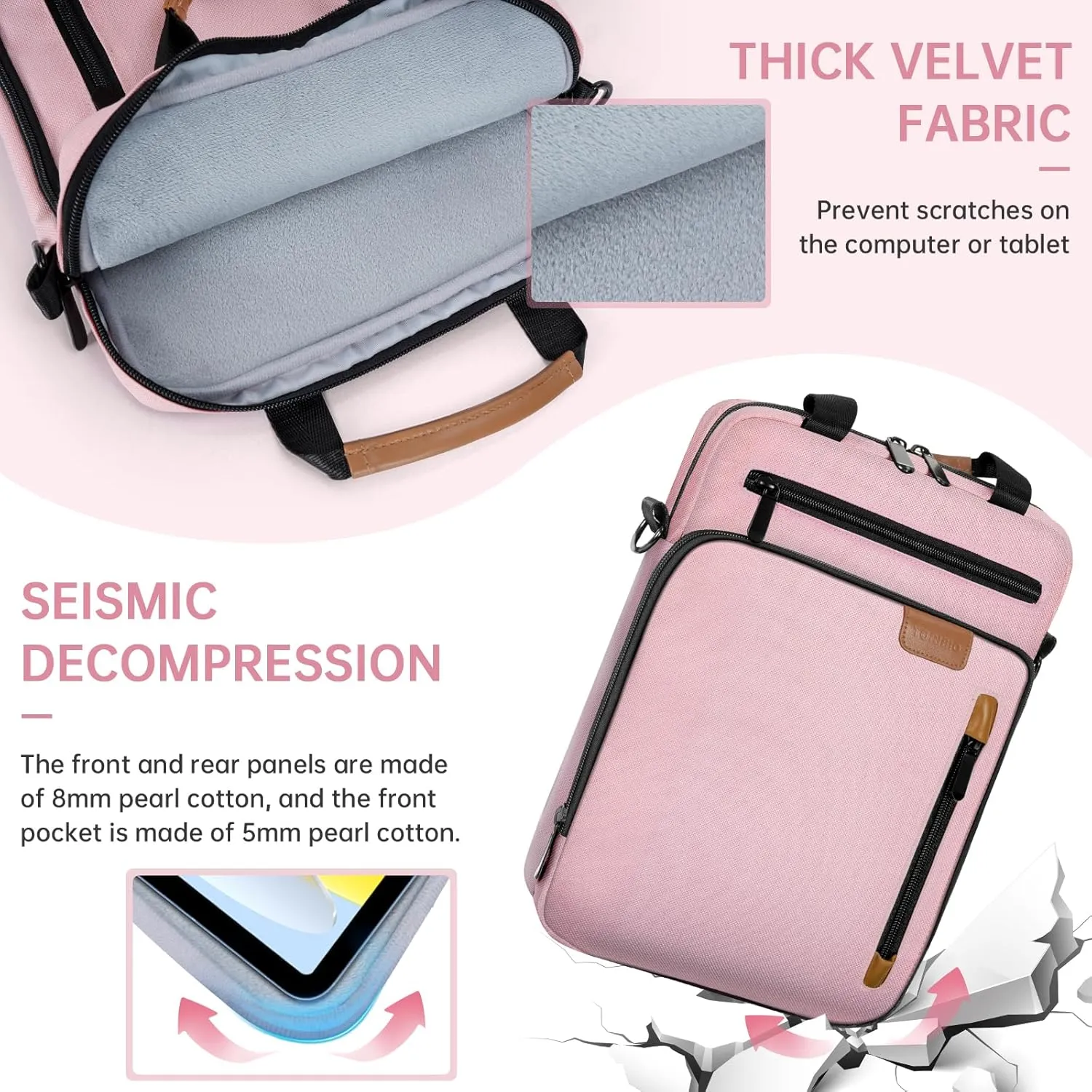 9-11 Inch Tablet Sleeve Bag,Padded Protective Travel Carrying Case for iPad Pro M4 11", iPad Air M2 5/4th 10.9", Air 3th 10.5", iPad 10th 10.9", 9/8/7th 10.2", Samsung Tab A9 /A8/A7/S8/S7, Pink