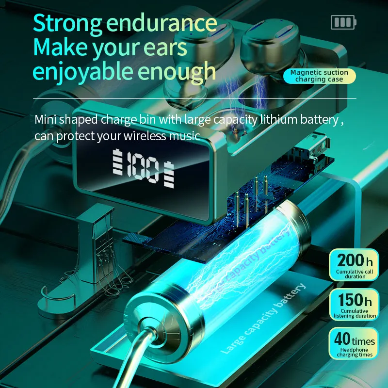 A22 Bluetooth Earphone Outdoor Sports Wireless Headset V5.3 with Charging Bin Display Touch Control Headphone Earbuds Waterproof