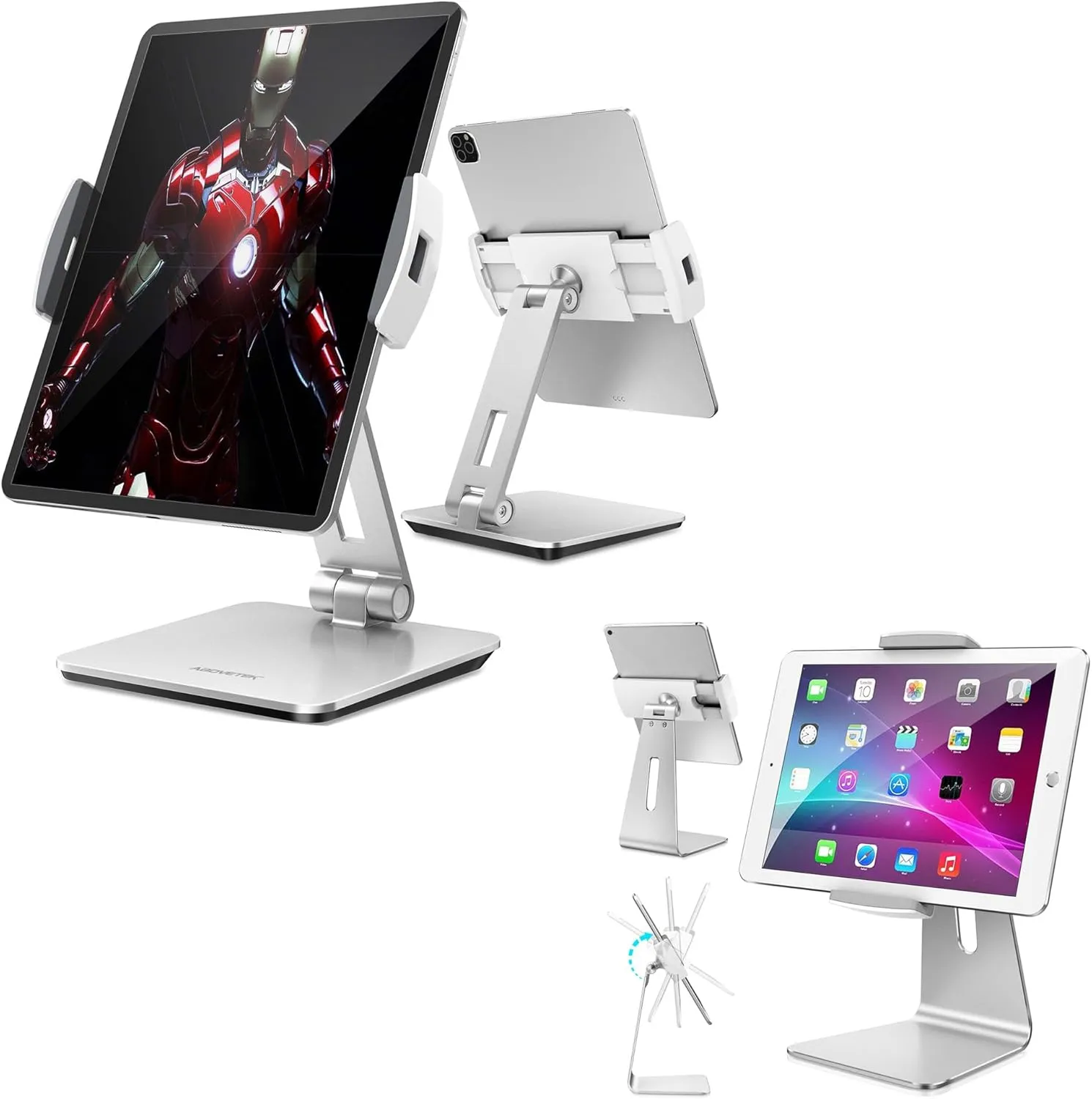 AboveTEK Business Kiosk Aluminum Tablet iPad Stand for Any 4-14" Display Tablets Bundle with Elegant Tablet Stand, Aluminum iPad Stand Holder, Desktop Kiosk POS Stand for 7-13 inch