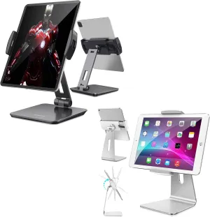 AboveTEK Business Kiosk Aluminum Tablet iPad Stand for Any 4-14" Display Tablets Bundle with Elegant Tablet Stand, Aluminum iPad Stand Holder, Desktop Kiosk POS Stand for 7-13 inch