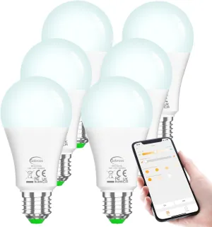 Alexa Led Light Bulbs, A19 E26 Base Smart Bulb, 130W Equivalent, Warm White to Daylight, 13 Watt Bluetooth Remote Control Light Bulb,Energy Saving,for Kitchen Bedroom Indoor,6PC