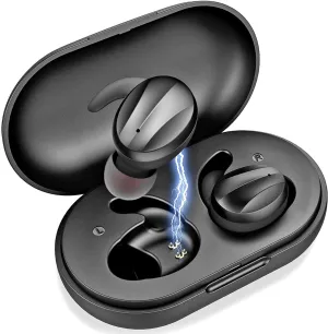 Alpatronix HX500 Waterproof Headphones TWS in Ear Wireless Earphones Rechargeable Stereo Headset w/Qi Charging Case & Mic for iPhone/Samsung Galaxy, Sports&Running - Black