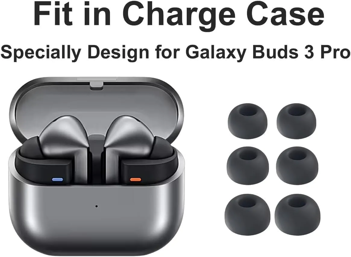 ALXCD Ear Tips Compatible with Galaxy Buds 3 Pro Earbuds SM-R630N, S M L Sizes 3 Pairs Memory Foam Replacement Earbuds Tips, 3 Pairs Silicone Eartips, Compatible with Galaxy Buds 3 Pro 6 6 Gray Black