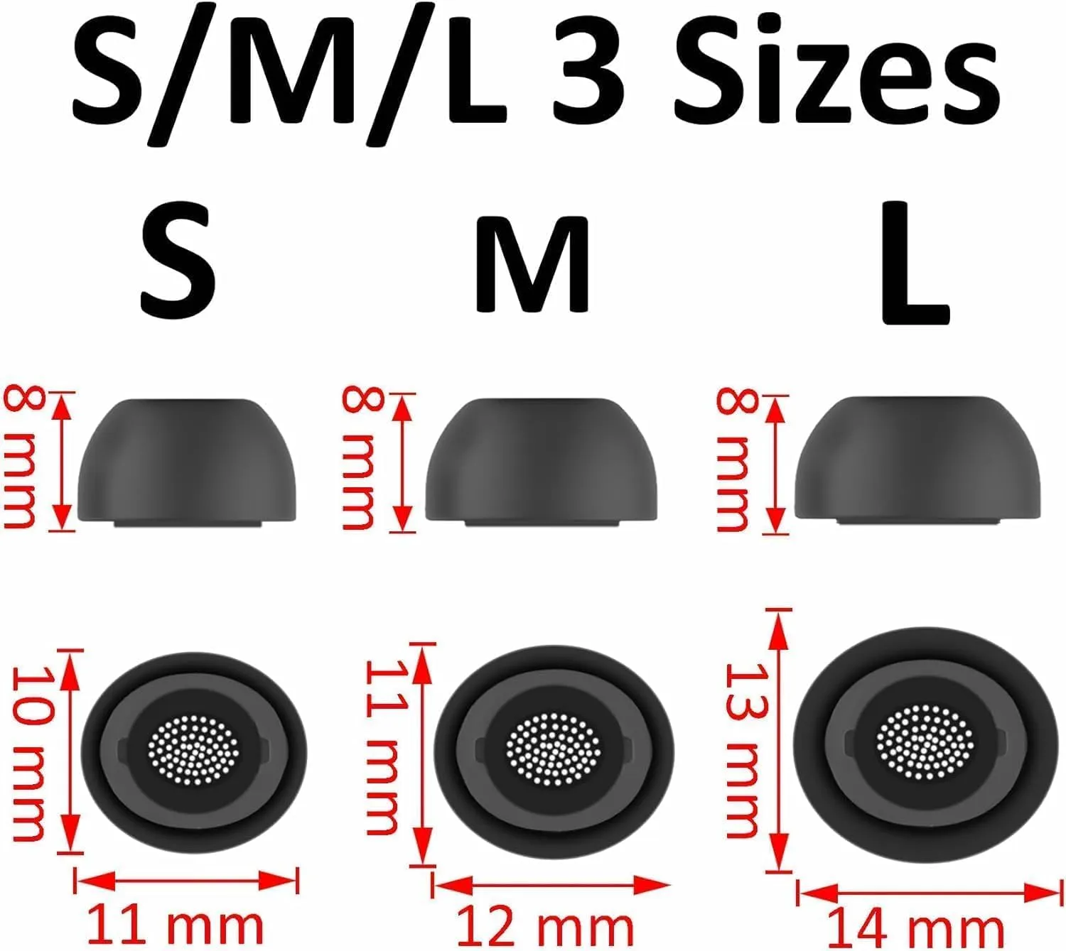 ALXCD Ear Tips Compatible with Galaxy Buds 3 Pro Earbuds SM-R630N, S M L Sizes 3 Pairs Memory Foam Replacement Earbuds Tips, 3 Pairs Silicone Eartips, Compatible with Galaxy Buds 3 Pro 6 6 Gray Black