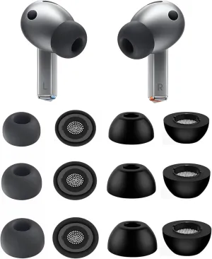 ALXCD Ear Tips Compatible with Galaxy Buds 3 Pro Earbuds SM-R630N, S M L Sizes 3 Pairs Memory Foam Replacement Earbuds Tips, 3 Pairs Silicone Eartips, Compatible with Galaxy Buds 3 Pro 6 6 Gray Black