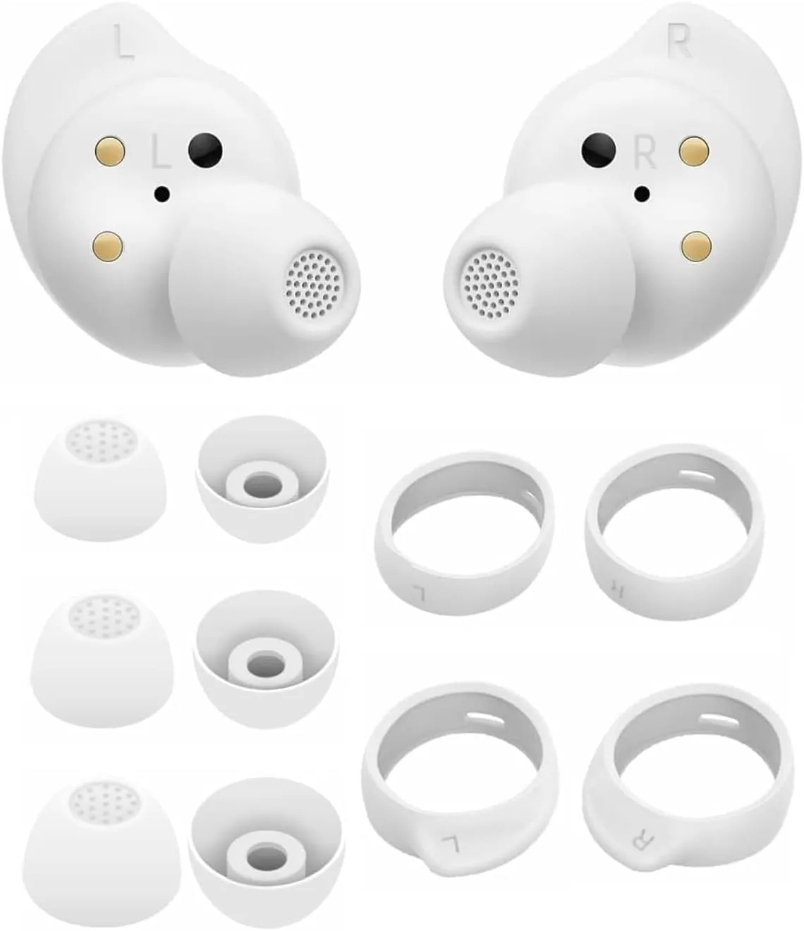 ALXCD Eartips Earhooks Kit Compatible with Galaxy Buds FE Earbuds, S/M/L 3 Pairs Silicone Earbuds Tips, S/L 2 Pairs Earhooks, Compatible with Galaxy Buds FE SM-R400 6 4 White