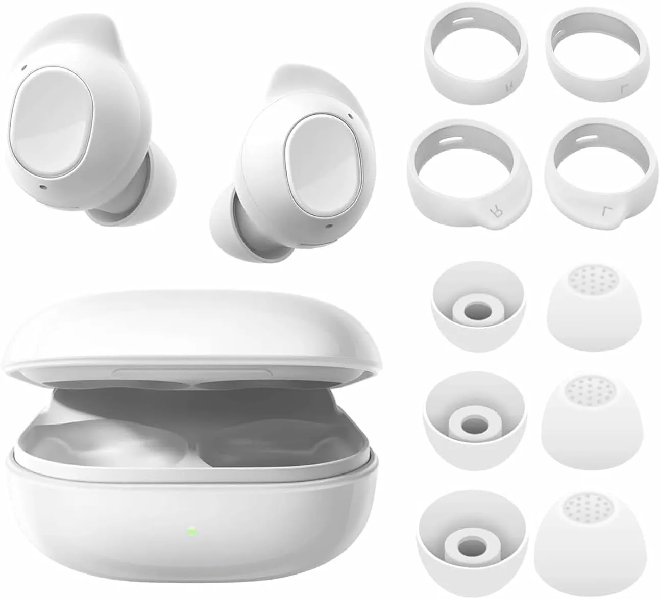 ALXCD Eartips Earhooks Kit Compatible with Galaxy Buds FE Earbuds, S/M/L 3 Pairs Silicone Earbuds Tips, S/L 2 Pairs Earhooks, Compatible with Galaxy Buds FE SM-R400 6 4 White