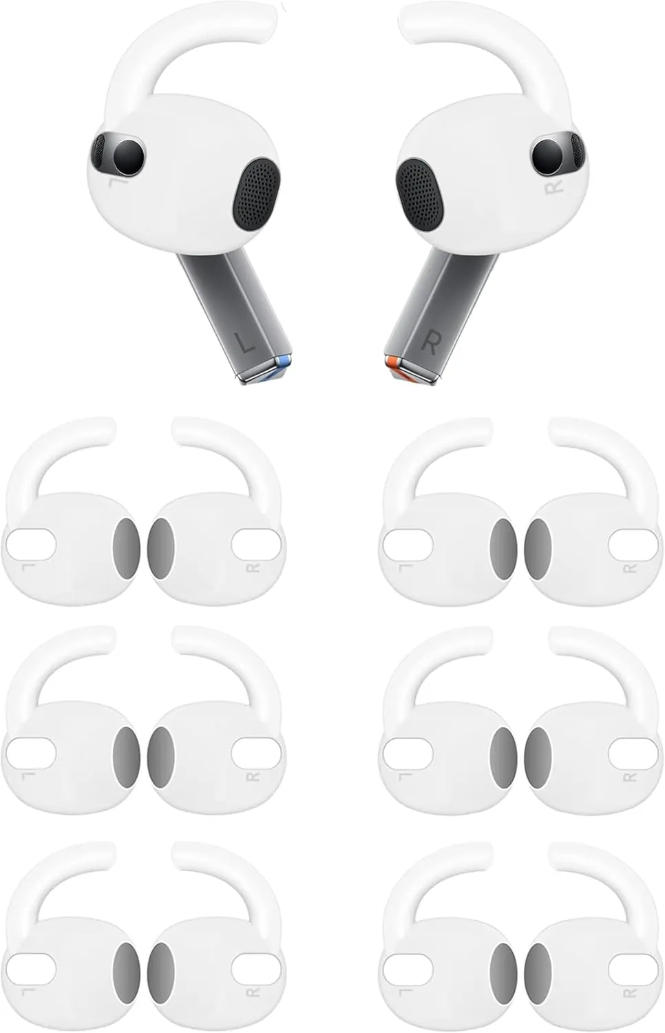 ALXCD Sport Earhooks Compatible with Galaxy Buds 3 Earbuds SM-R530NZAFXAR, 6 Pairs Sport Anti-Slip Eartips Replacement Silicone Earbud Hook Tips, Compatible with Galaxy Buds 3 SM-530N 6 Pairs White