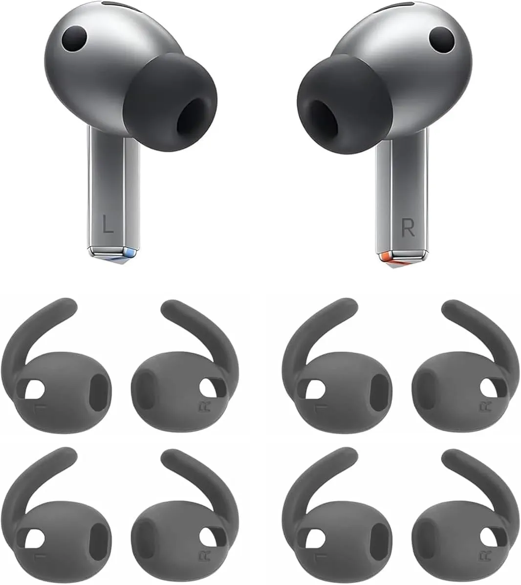 ALXCD Sport Earhooks Compatible with Galaxy Buds 3 Pro Earbuds, 4 Pairs Sport Anti-Slip Eartips Replacement Silicone Earbud Hook Tips, Compatible with Galaxy Buds 3 Pro SM-630N 4 Pairs Gray