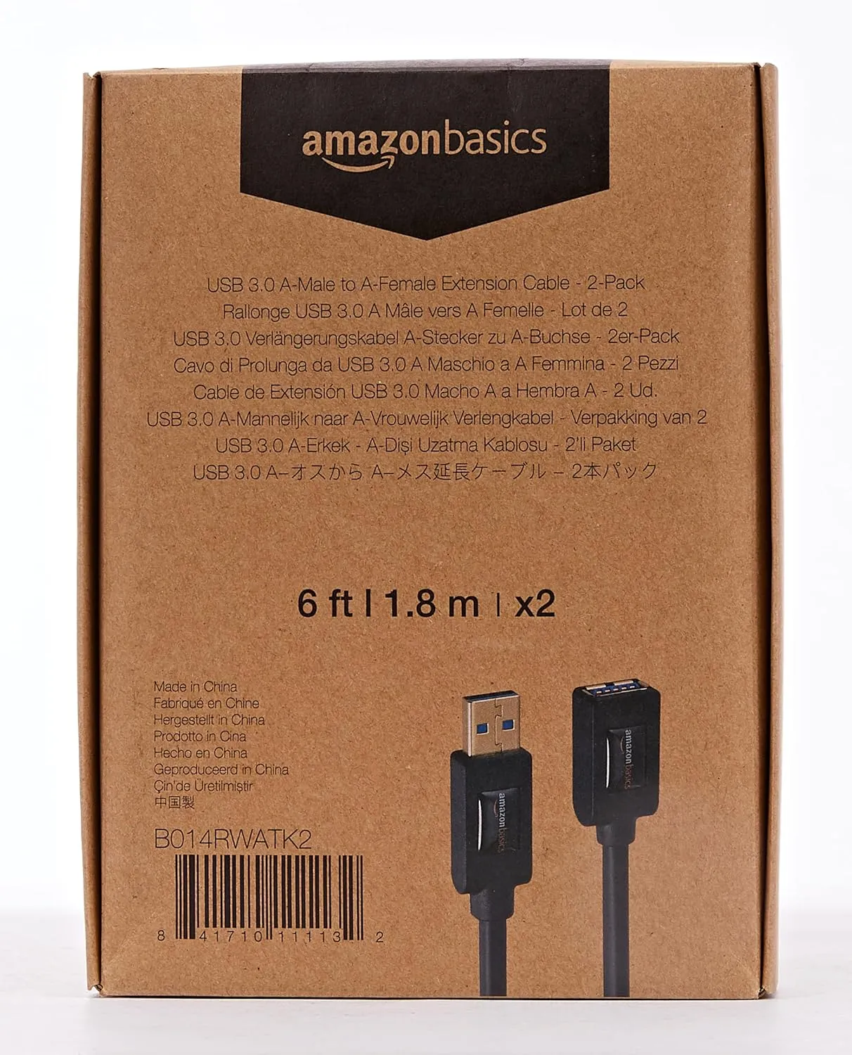 Amazon Basics 2-Pack USB-A 3.0 Extension Cable, 4.8Gbps High-Speed, Male to Female Gold-Plated Connectors, 6 Foot, Black