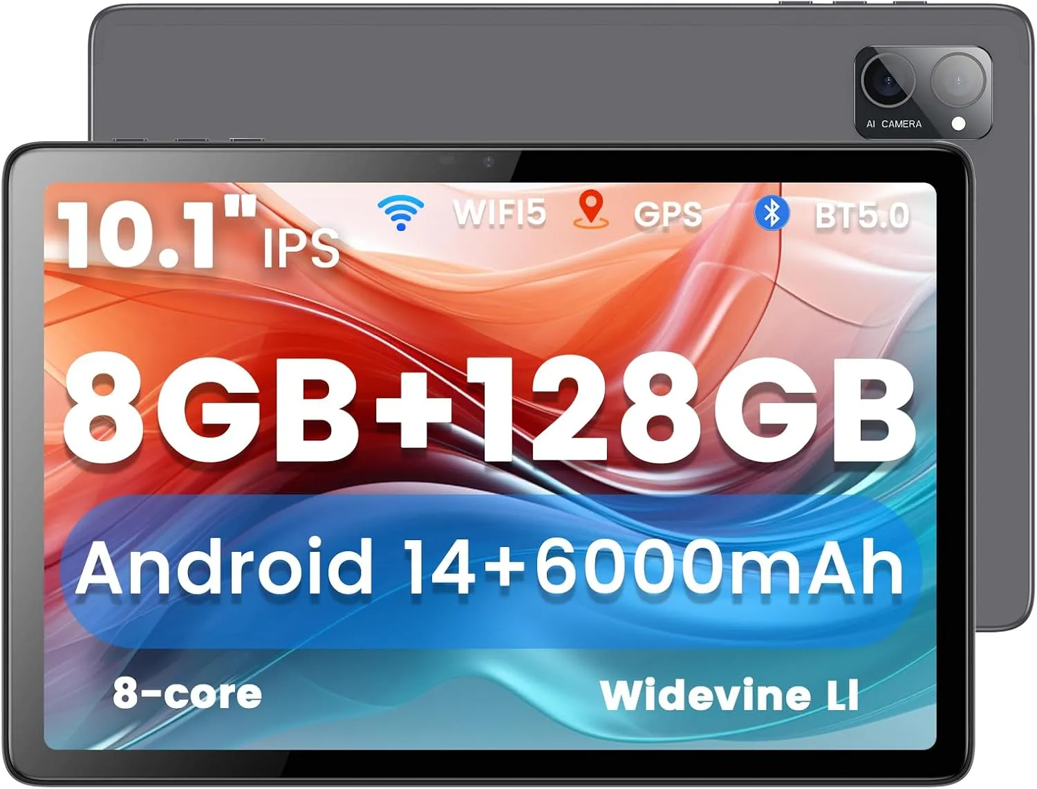 Android 14 Tablets 10 inch, Octa-Core 8GB RAM 128GB ROM, 5G 2.4G Wi-Fi/Bluetooth, 1280x800 HD IPS Display,6000mAh Battery, Portable Tablets, Game Tablet, Dual Camera, Support Widevine L1