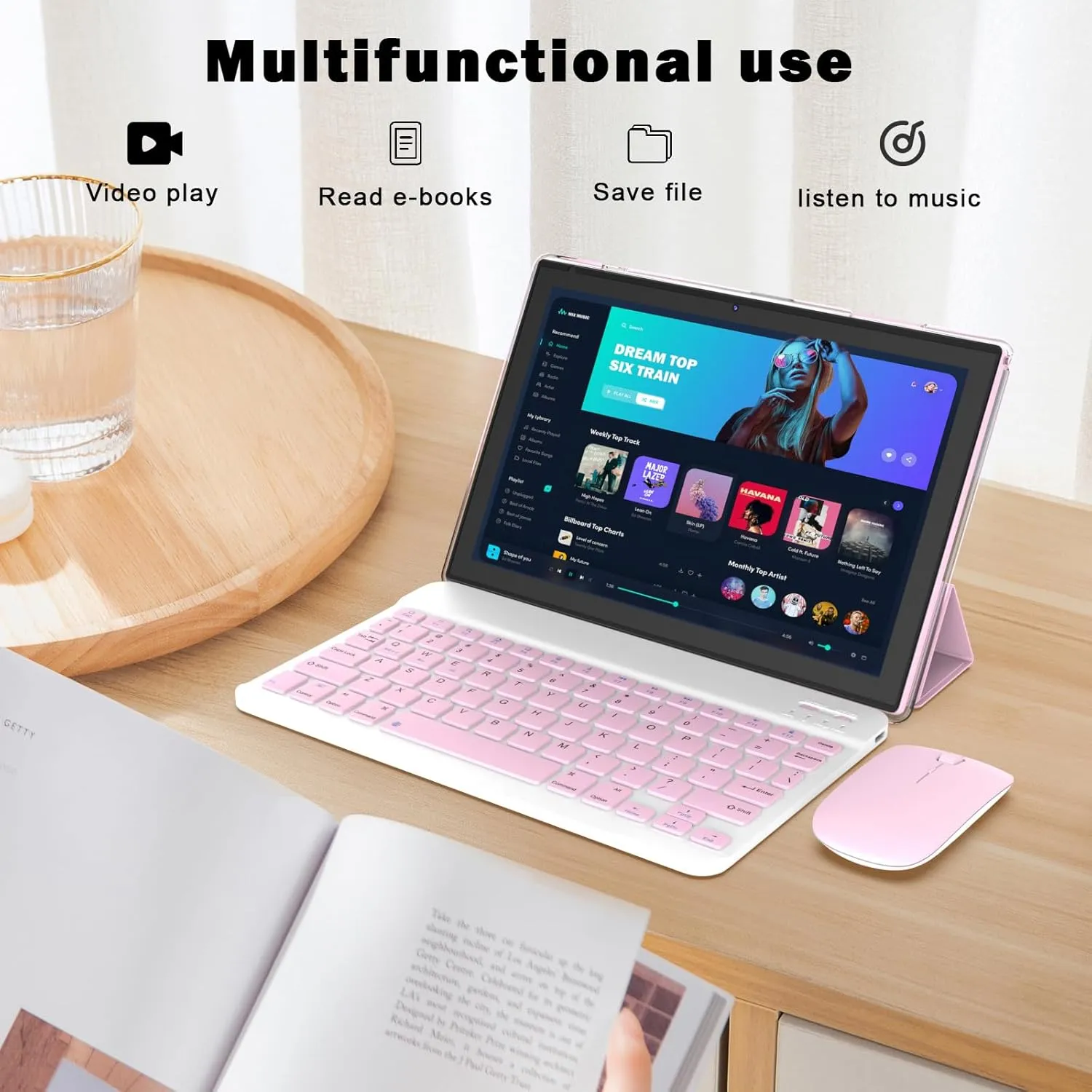 Android 14.0, 10.1 Inch Tablet with Keyboard Case, 8GB 64GB ROM/1TB Expand Tablets, Quad Core, HD Touch Screen, Dual Carema, Games, 2.4G/5G Wi-Fi 6, BT, Google GMS Certified