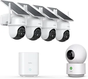AOSU Solar Security Cameras Outdoor Wireless, 4 Cam-Kit, No Subscription & AOSU 360 Indoor Security Camera, Baby Monitor