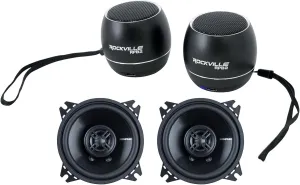 Audiosavings Bundle: Pair SRX42V 4" 60 Watt Slim Car Stereo Speakers Bundle with Pair Rockville RPB3-BLACK Handheld Wireless Linking Portable Bluetooth Speakers (2 Items)