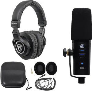 Audiosavings Bundle: Presonus Revelator Dynamic USB-C Microphone for Recording/Streaming/Podcasting Bundle with Rockville PRO-M50 Studio Headphones w/Detachable Coil Cable, Case Ear Pad (2 Items)